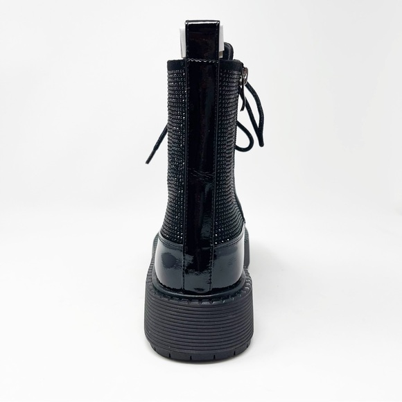 NWT Azura Livewire Patent Black Rhinestone Platform Bootie Combat Moto Size 9 - Picture 4 of 15